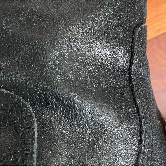 Tory Burch Selena Boots Black Size 8 Crinkle Distressed Leather Logo Metallic - Picture 7 of 12